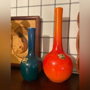 Vintage Haeger Mid Century Modern vases. Pair Atomic Orange and